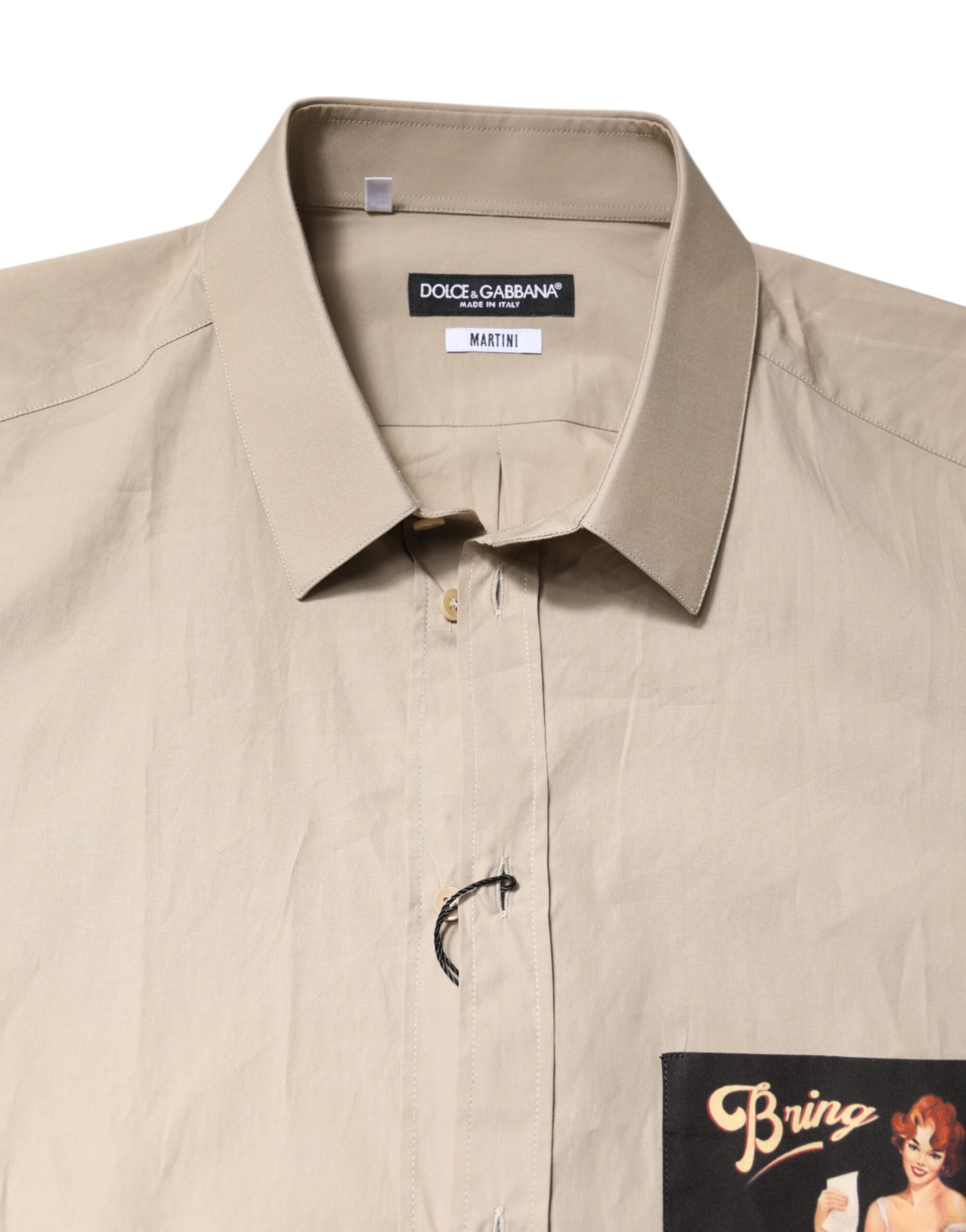 Dolce & Gabbana Beige Pin Up Print MARTINI Men's Casual Shirt